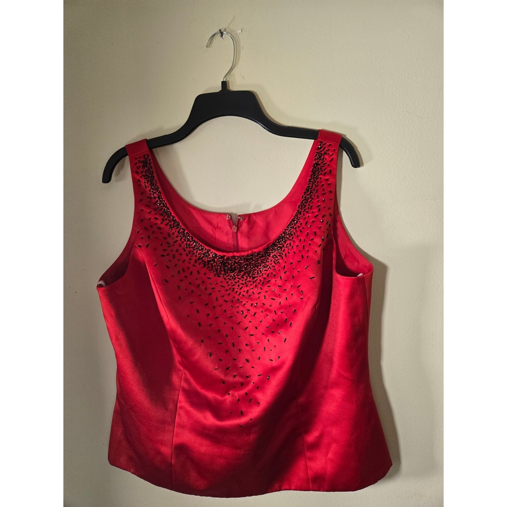 Unbranded Satin Beaded Scoop Neck Blouse Women XL Red Excellent Formal Tank Top - Picture 5 of 6